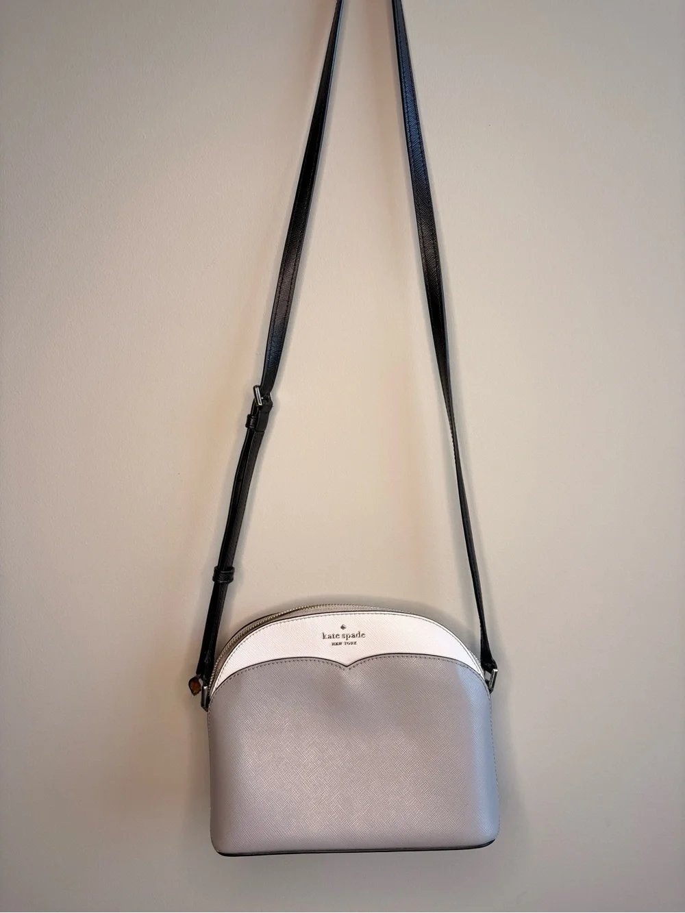 Kate Spade New York Crossbody Bag + Matching Wallet Gray White Fair Condition